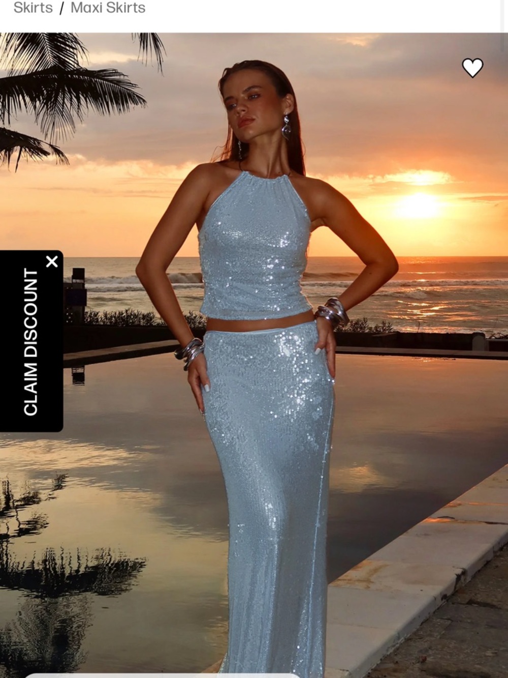 Princess Polly Pale Blue Sequin Halter Maxi Set
